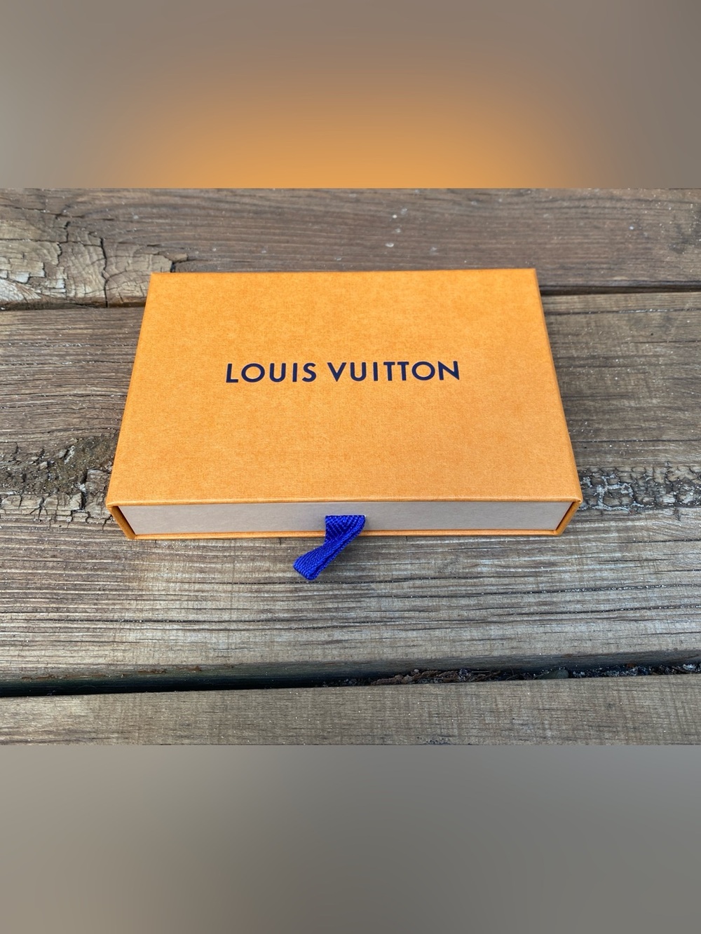 Louis Vuitton Orange Box with Blue Logo and Blue Pull